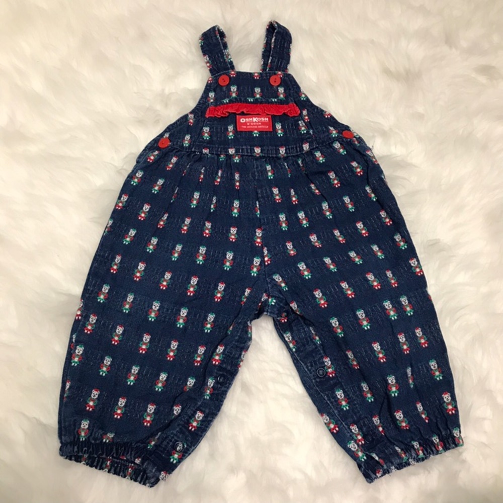 Vintage Oshkosh Girls Embroidered Vestbak Bear Girl Size 12 Months